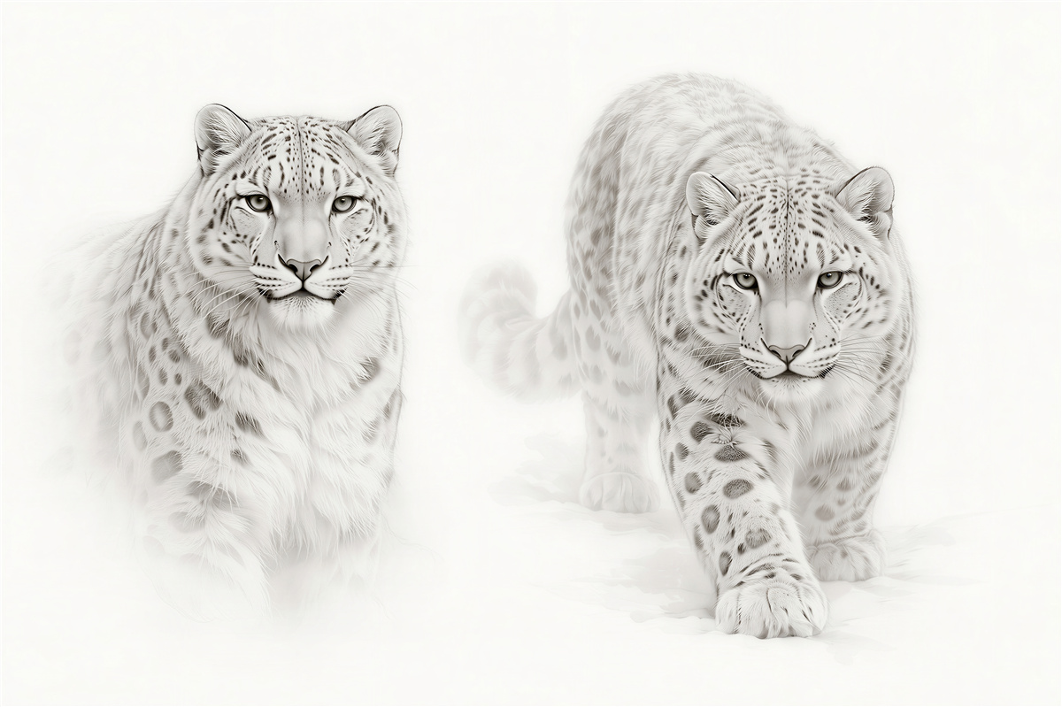 Fototapeten Weiße Leoparden im sanften Nebel