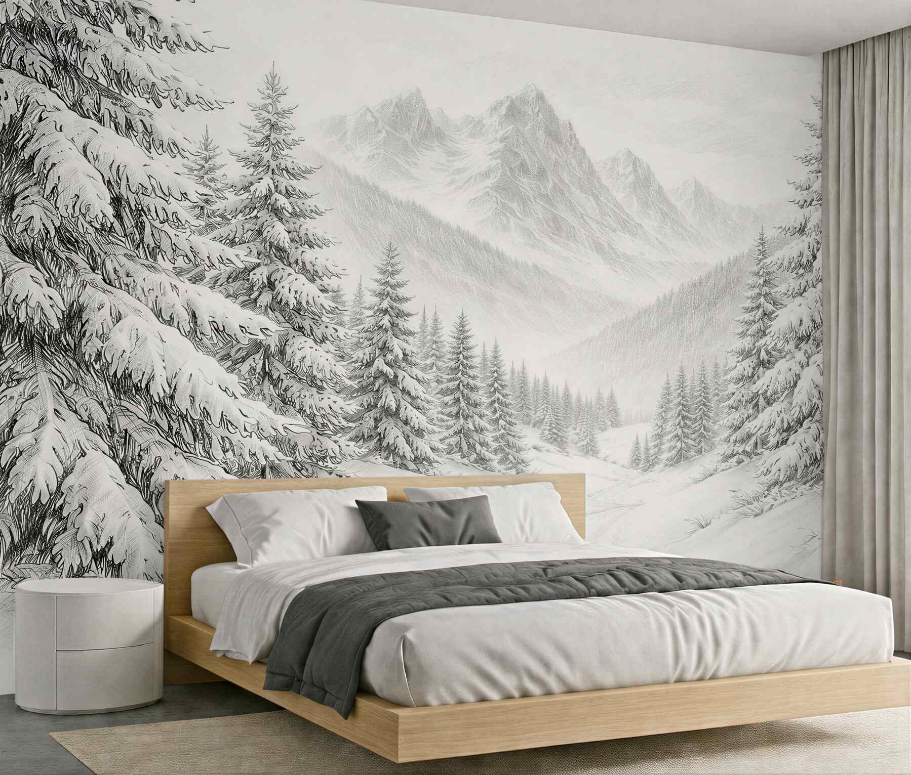 Fototapeten Schneetal in der Stille der Berge