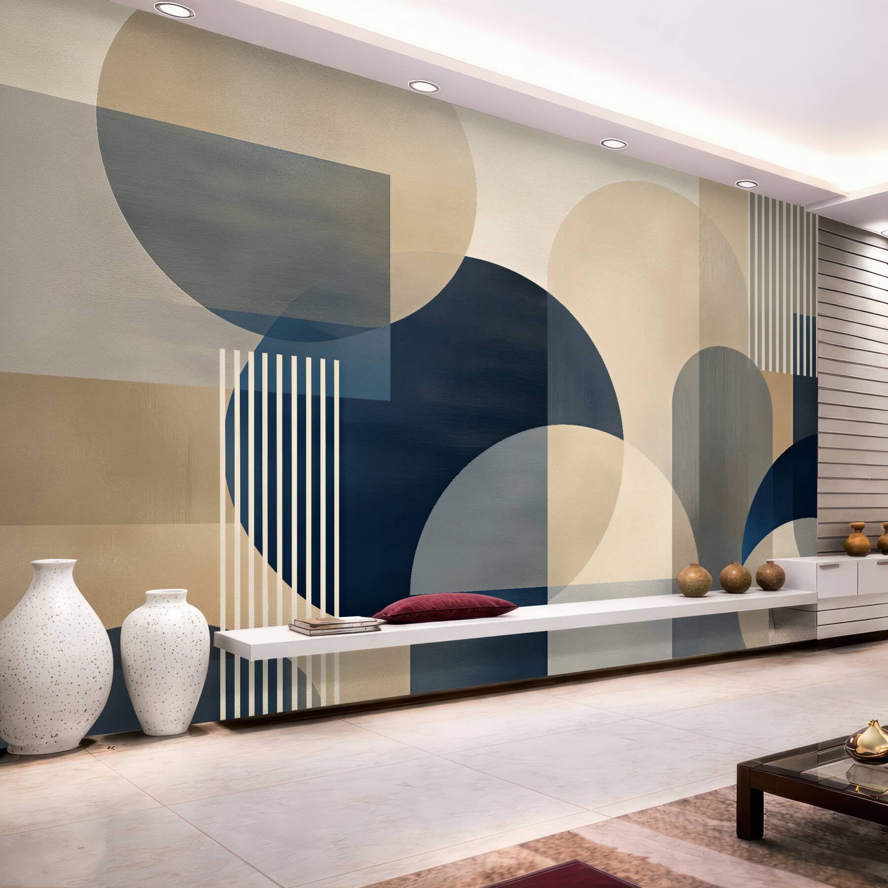 Fototapeten Geometrische Harmonie in Dunkelblau und Beige