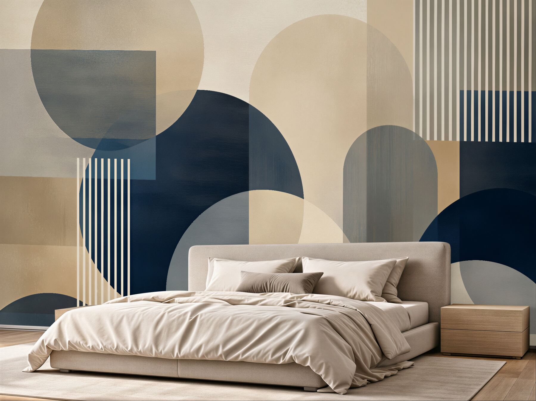 Fototapeten Geometrische Harmonie in Dunkelblau und Beige