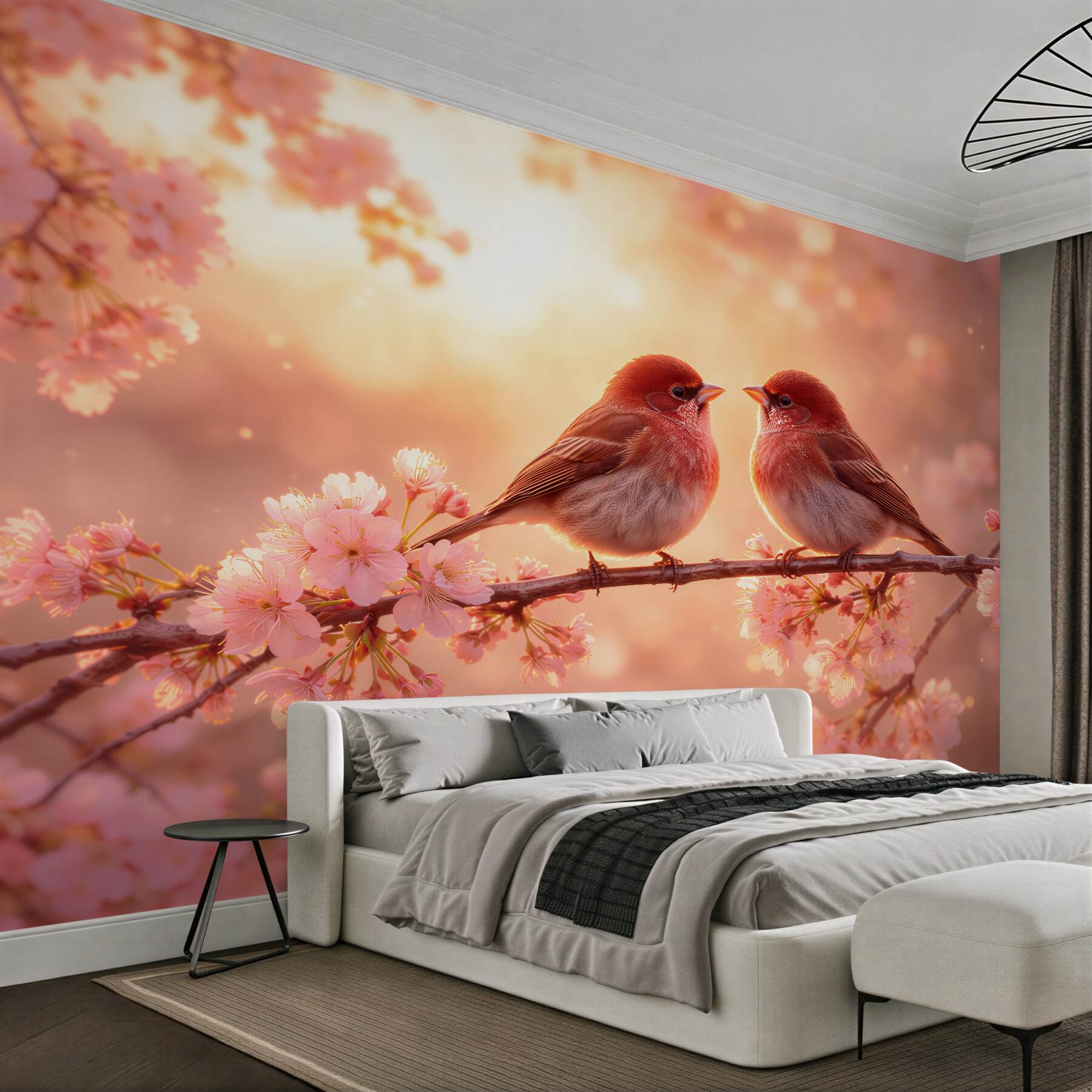 Fototapeten Verliebte Vögel in Kirschblüten