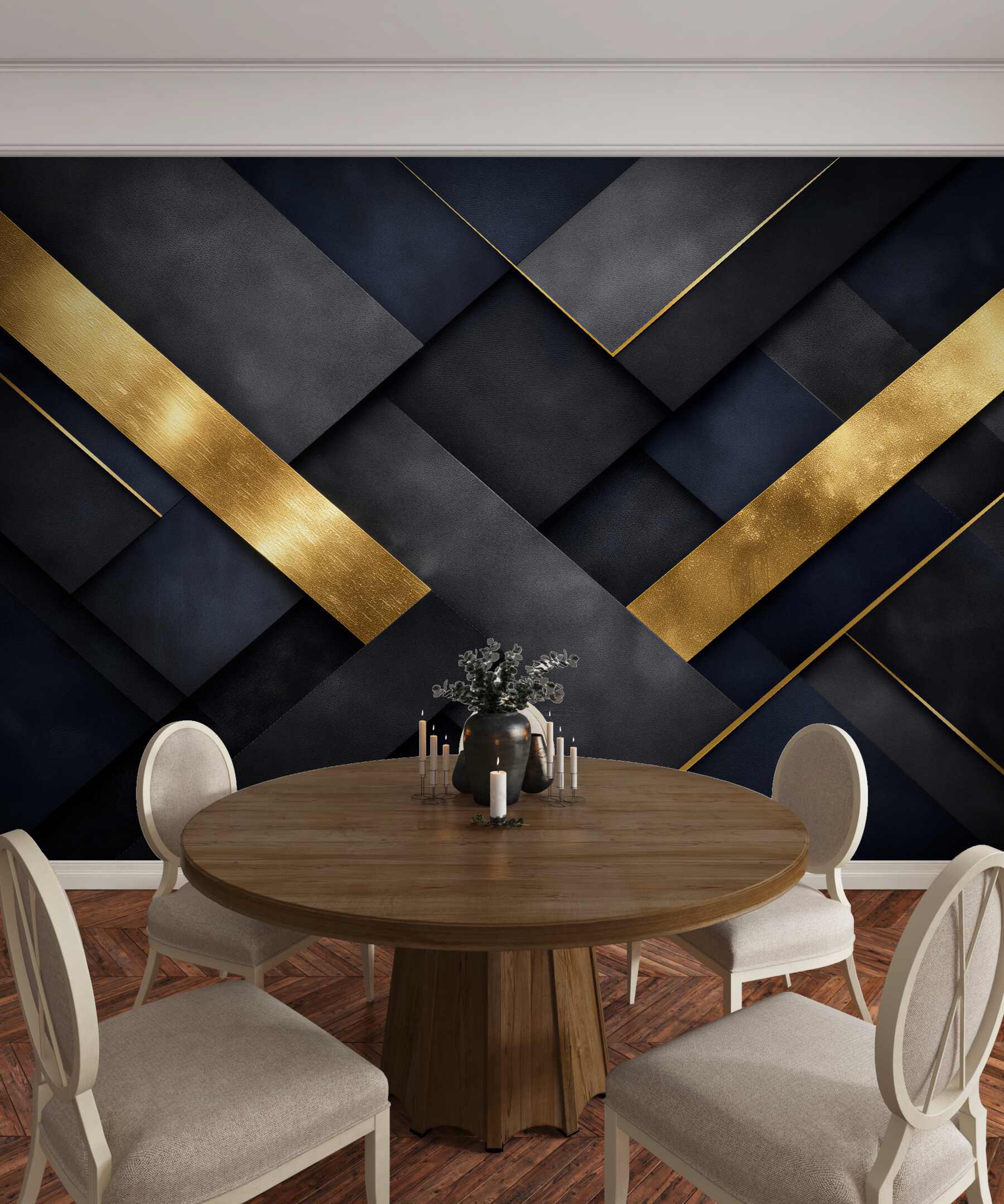 Fototapeten Dunkelblau-goldene geometrische Komposition