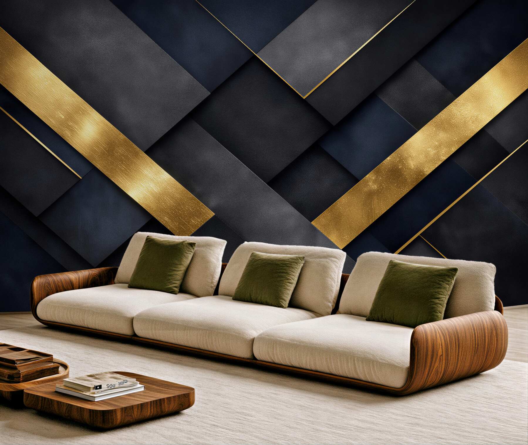 Fototapeten Dunkelblau-goldene geometrische Komposition