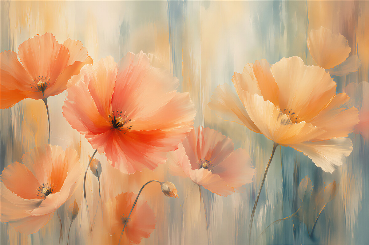 Fototapeten Malerische Mohnblumen in Pastelltönen