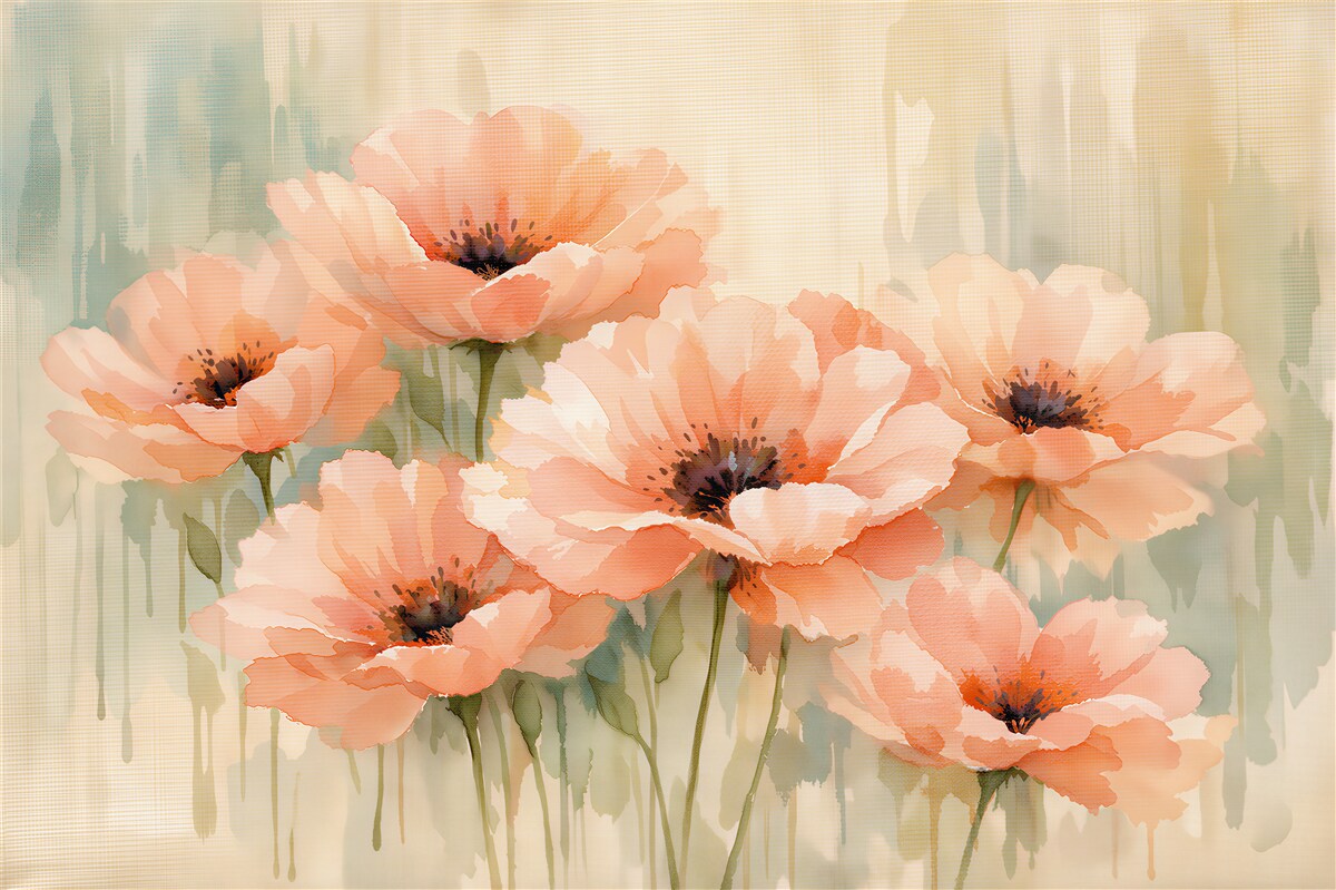 Fototapeten Aquarell-Mohnblumen in Pastelltönen