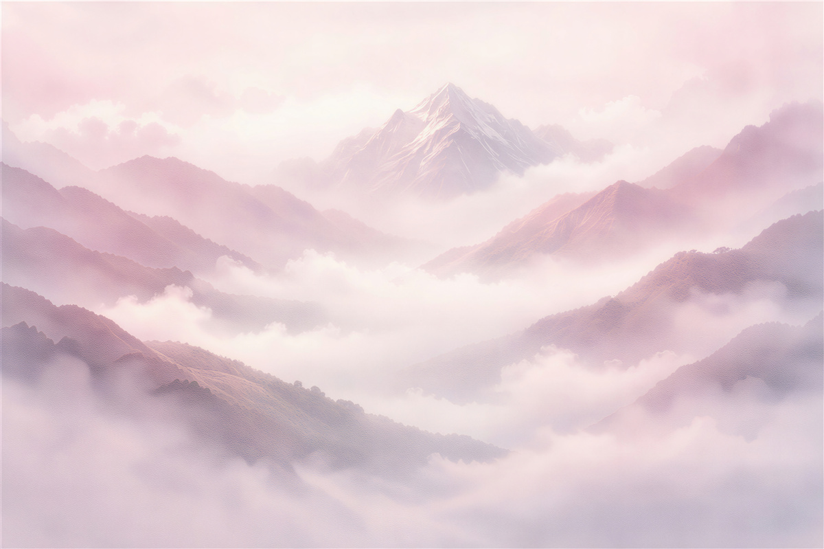 Fototapeten Rosa Berge in Wolken der Träume