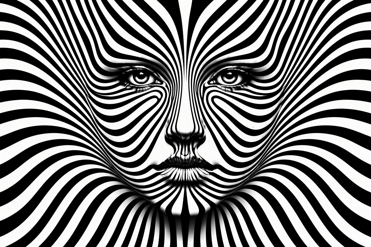 Fototapeten Hypnotisches Gesicht in Schwarz und Weiß