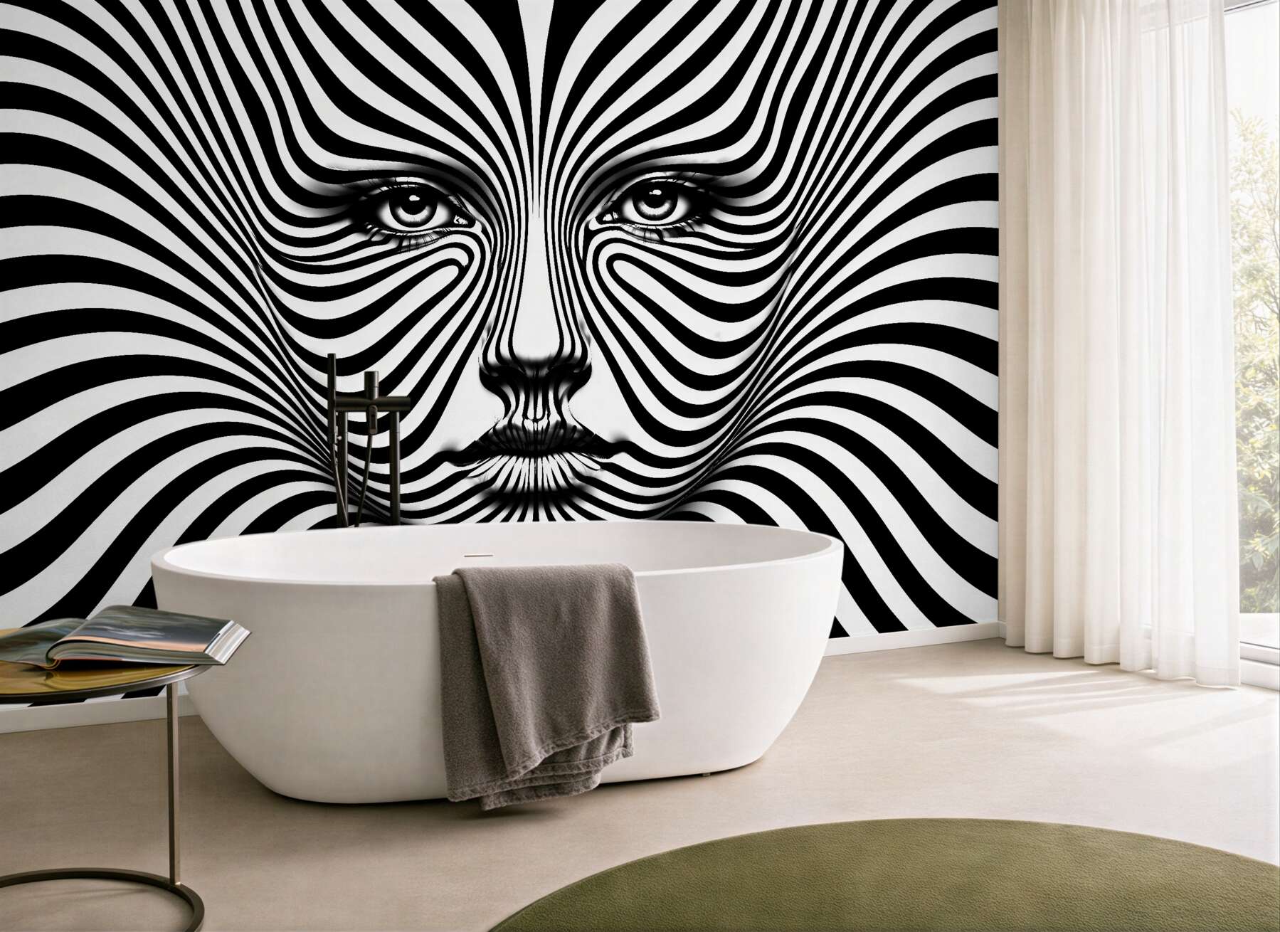 Fototapeten Hypnotisches Gesicht in Schwarz und Weiß