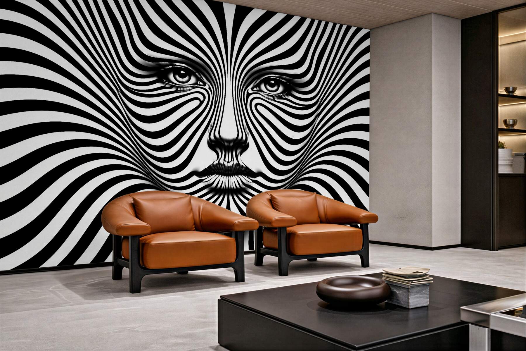 Fototapeten Hypnotisches Gesicht in Schwarz und Weiß