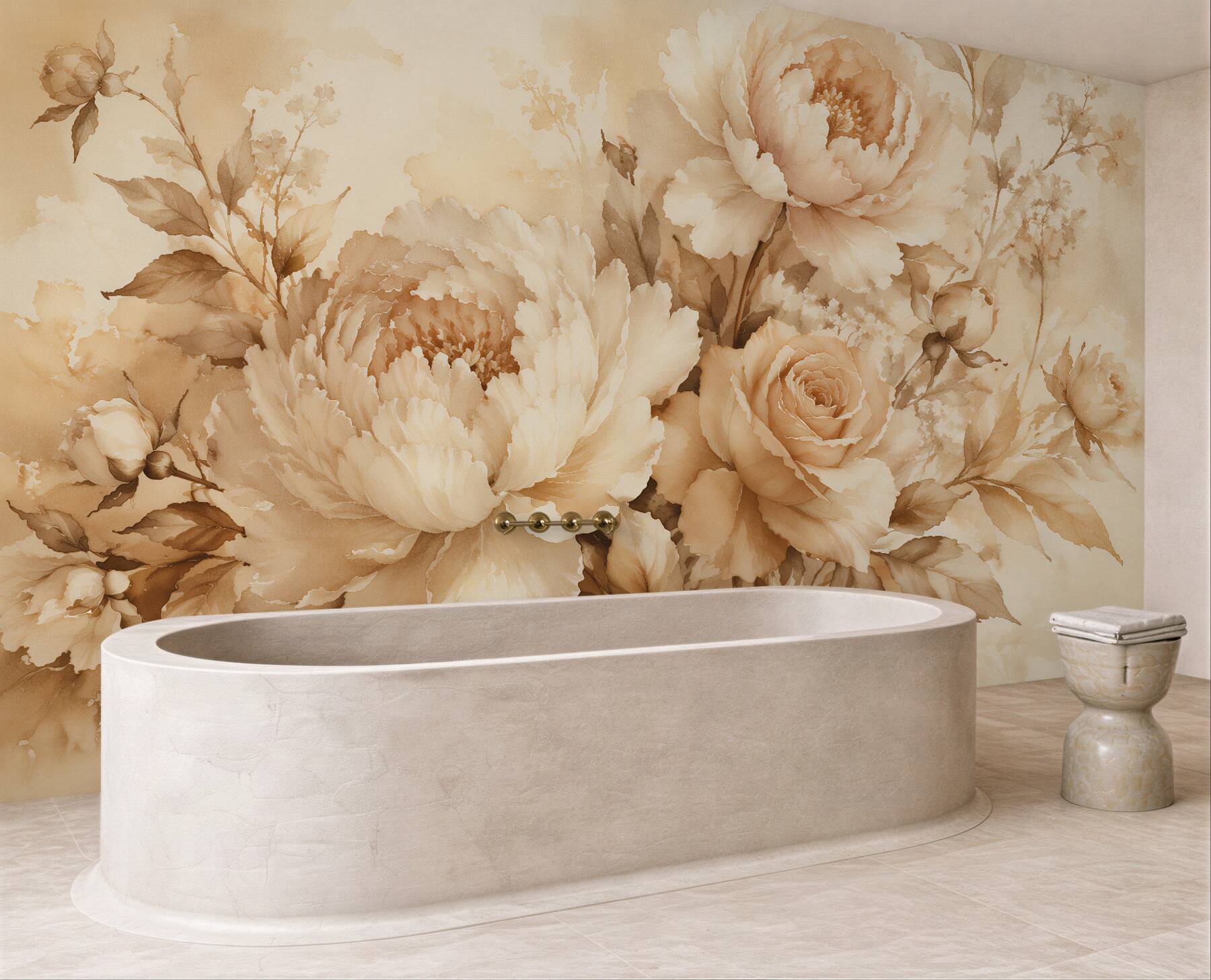Fototapeten Beige Pfingstrosen in Aquarell