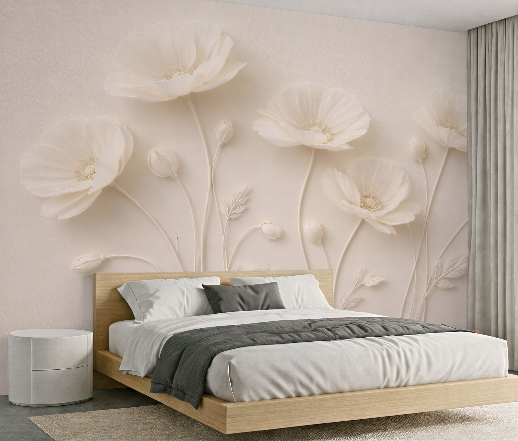 Fototapeten Cremefarbene Blumen in subtiler Reliefoptik