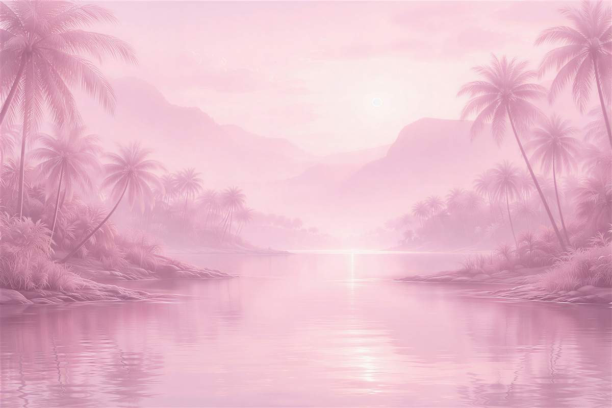 Fototapeten Rosa tropische Lagune im Morgengrauen