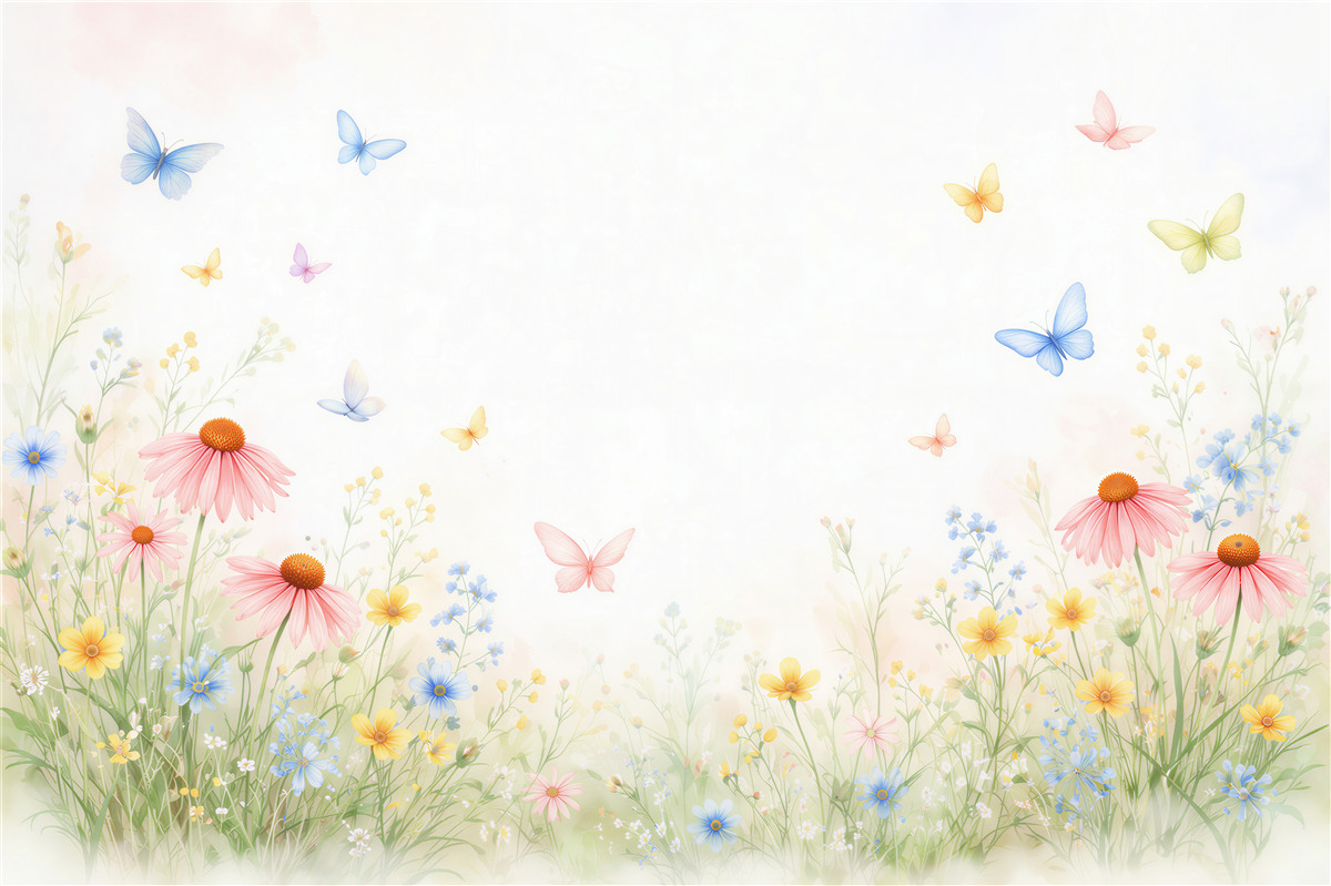 Fototapeten Blumenwiese mit Schmetterlingen
