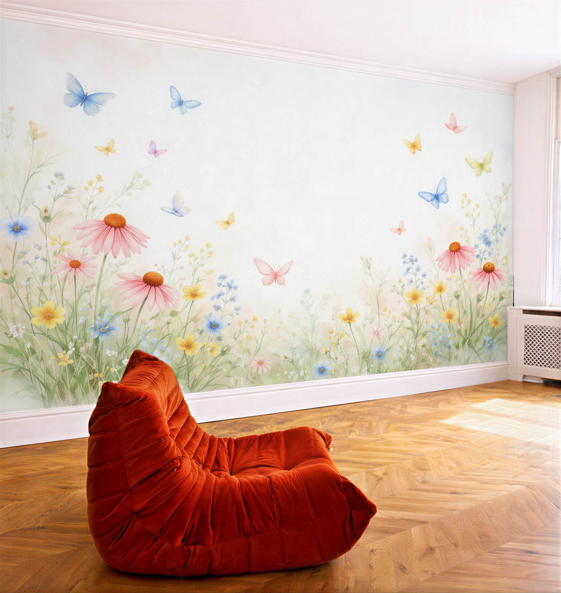 Fototapeten Blumenwiese mit Schmetterlingen