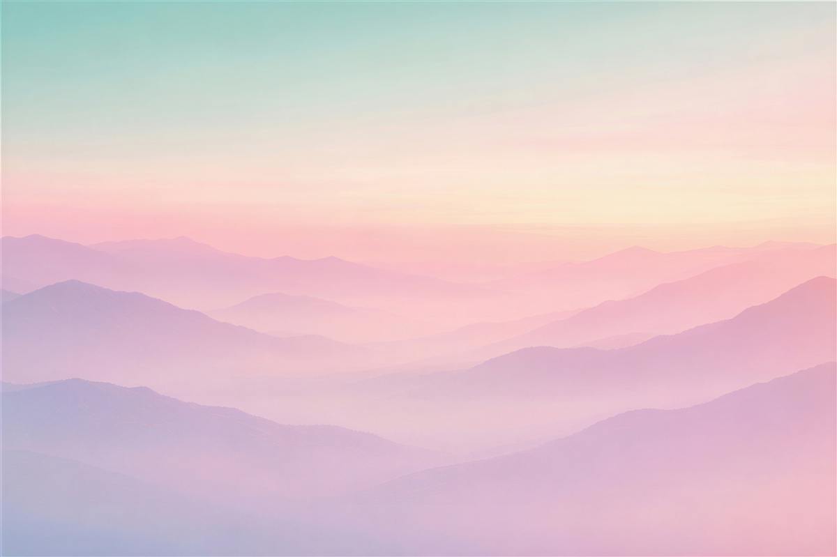 Fototapeten Pastellige Bergnebel im Morgengrauen