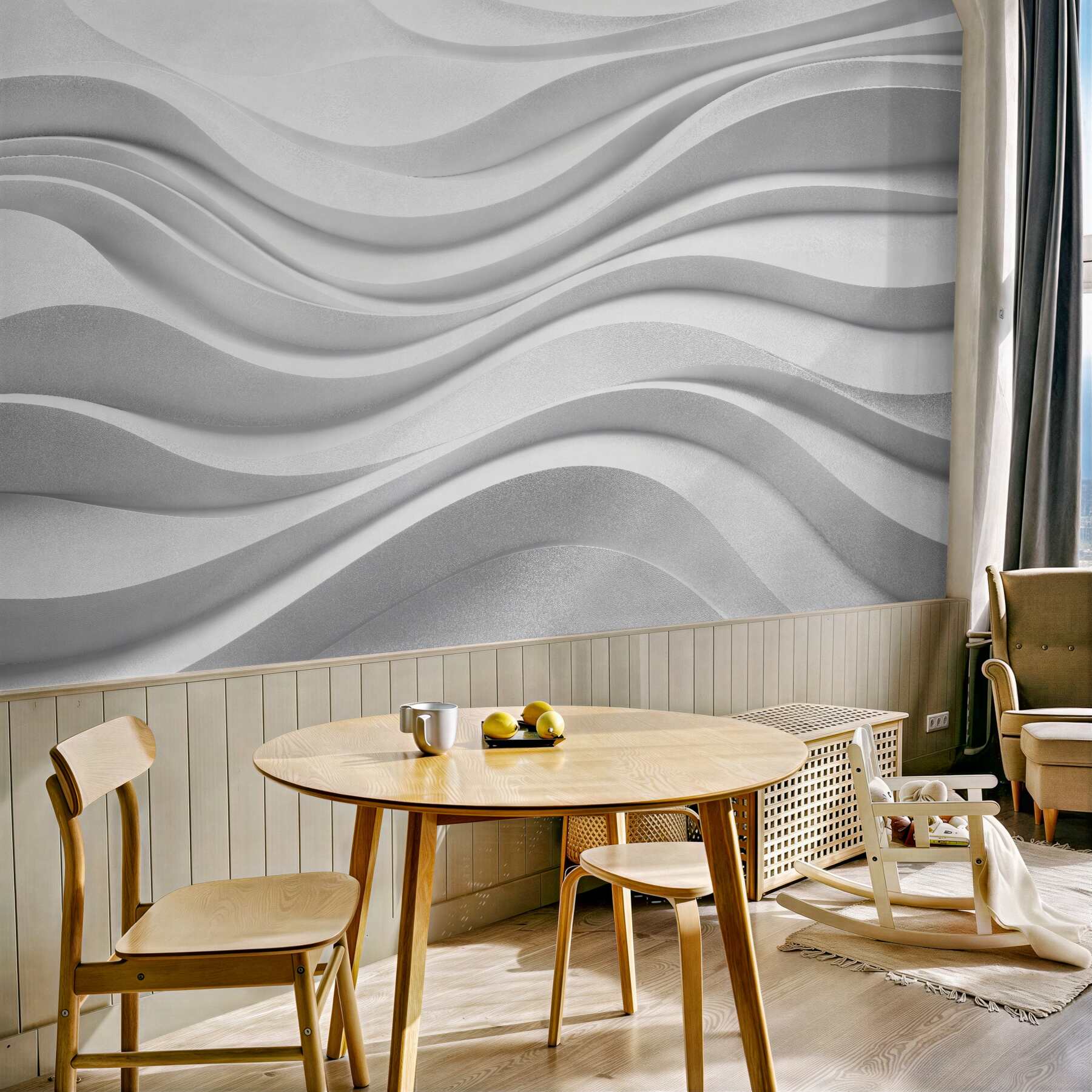 Fototapeten Weiße wellenförmige 3D-Linien