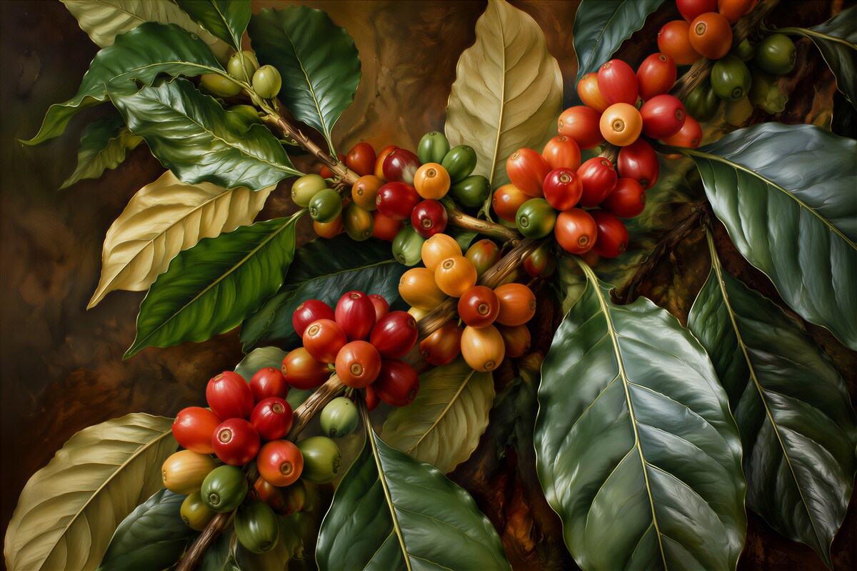 Fototapeten Exotischer Zweig des Kaffeebaums