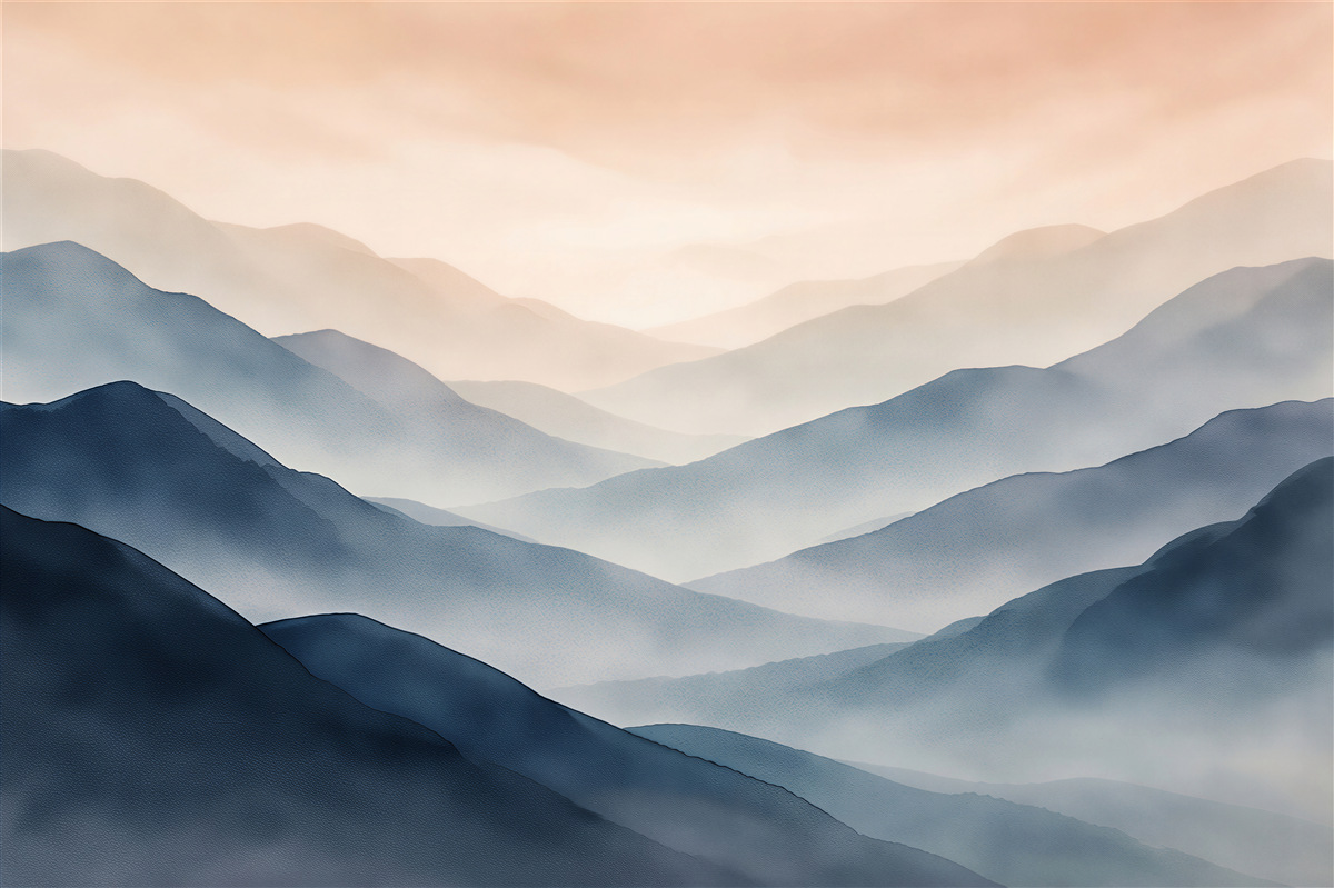 Fototapeten Malerische Berge im Morgennebel