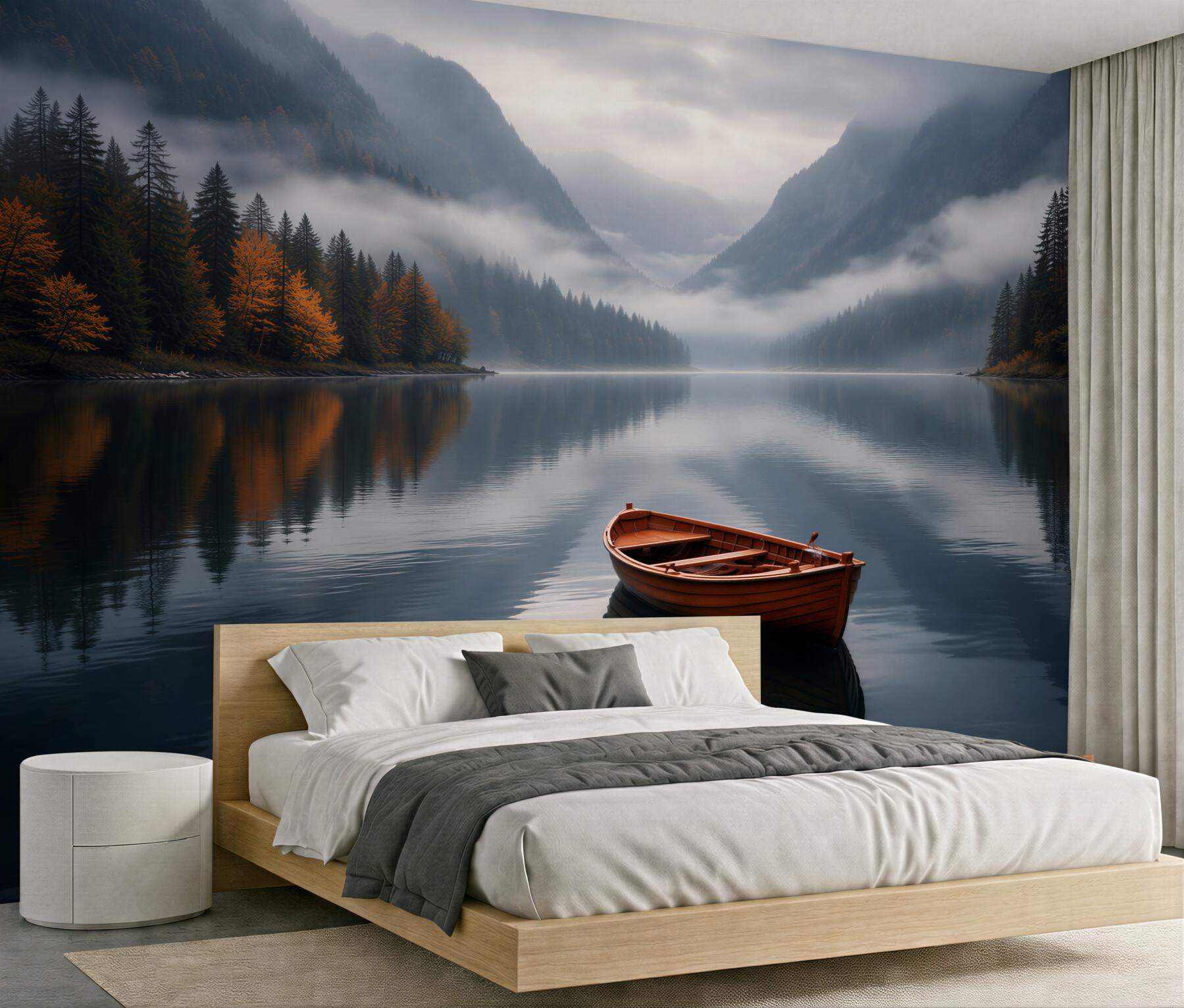 Fototapeten Einsames Boot auf dem Bergsee