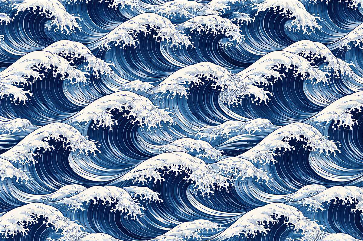 Fototapeten Dunkelblaue Wellen im japanischen Stil