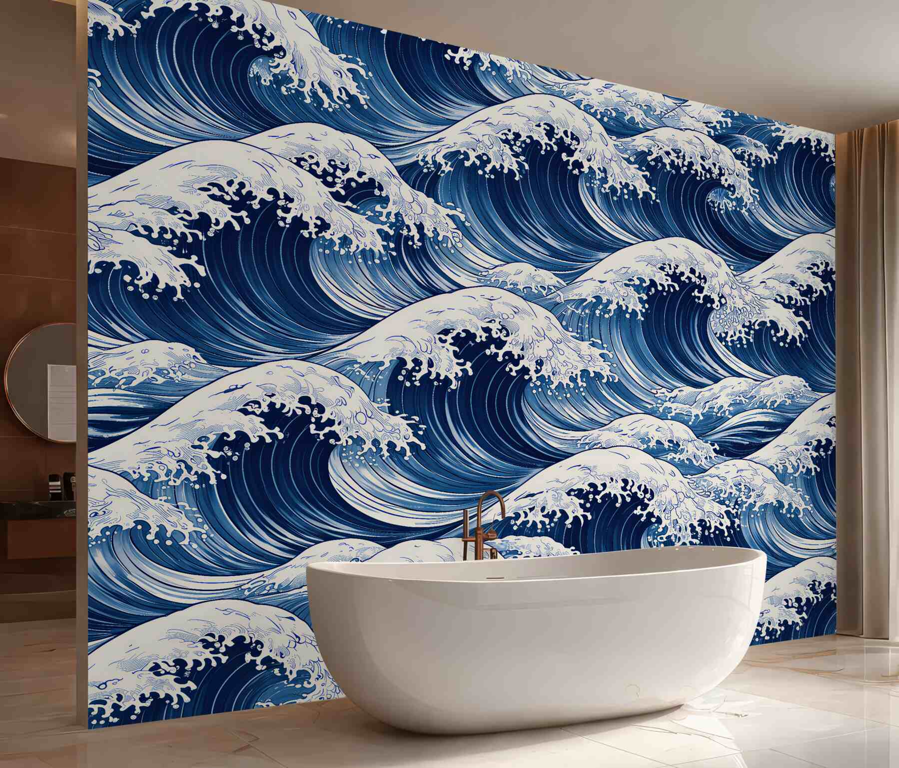 Fototapeten Dunkelblaue Wellen im japanischen Stil