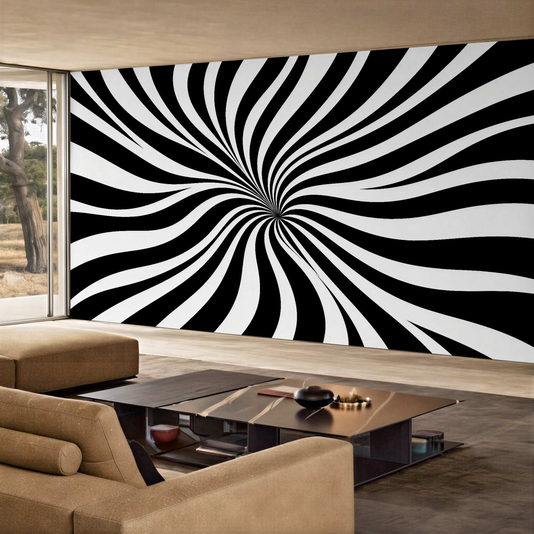 Fototapeten Hypnotischer schwarz-weißer Wirbel