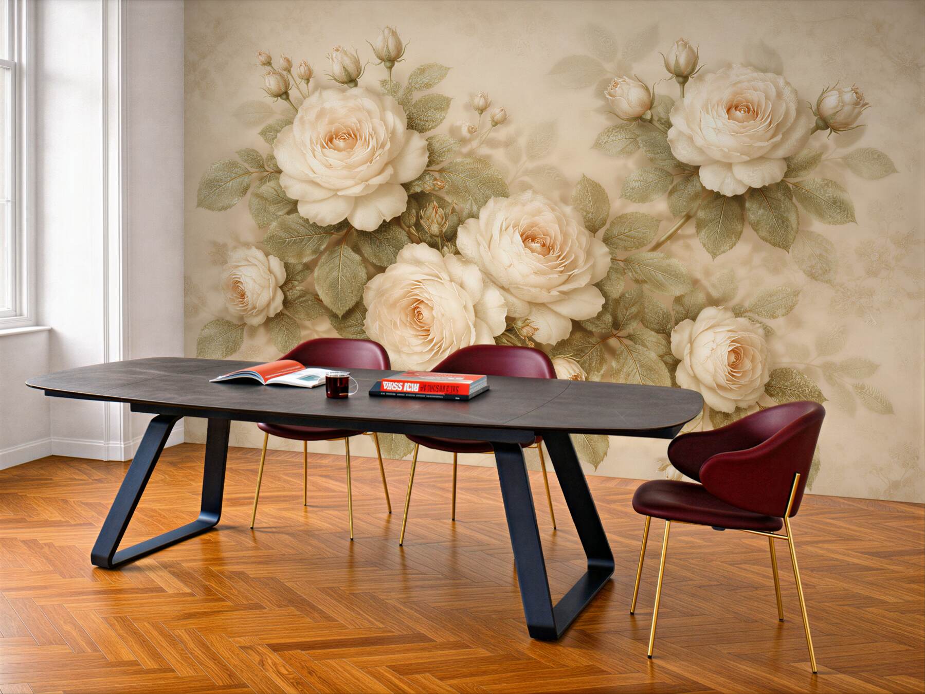 Fototapeten Cremefarbene Rosen im eleganten Stil