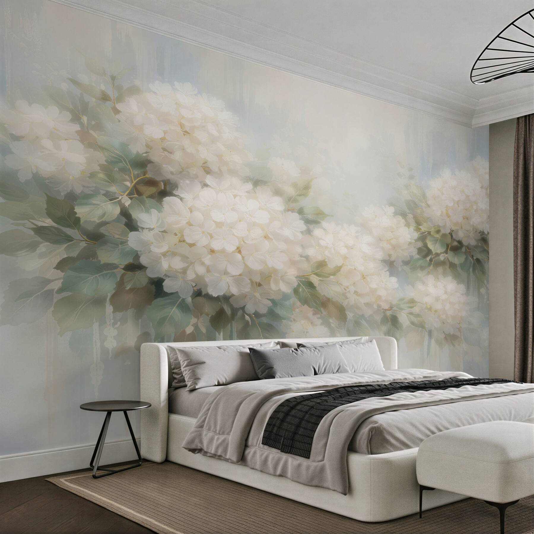 Fototapeten Zarte weiße Blumen in Aquarell