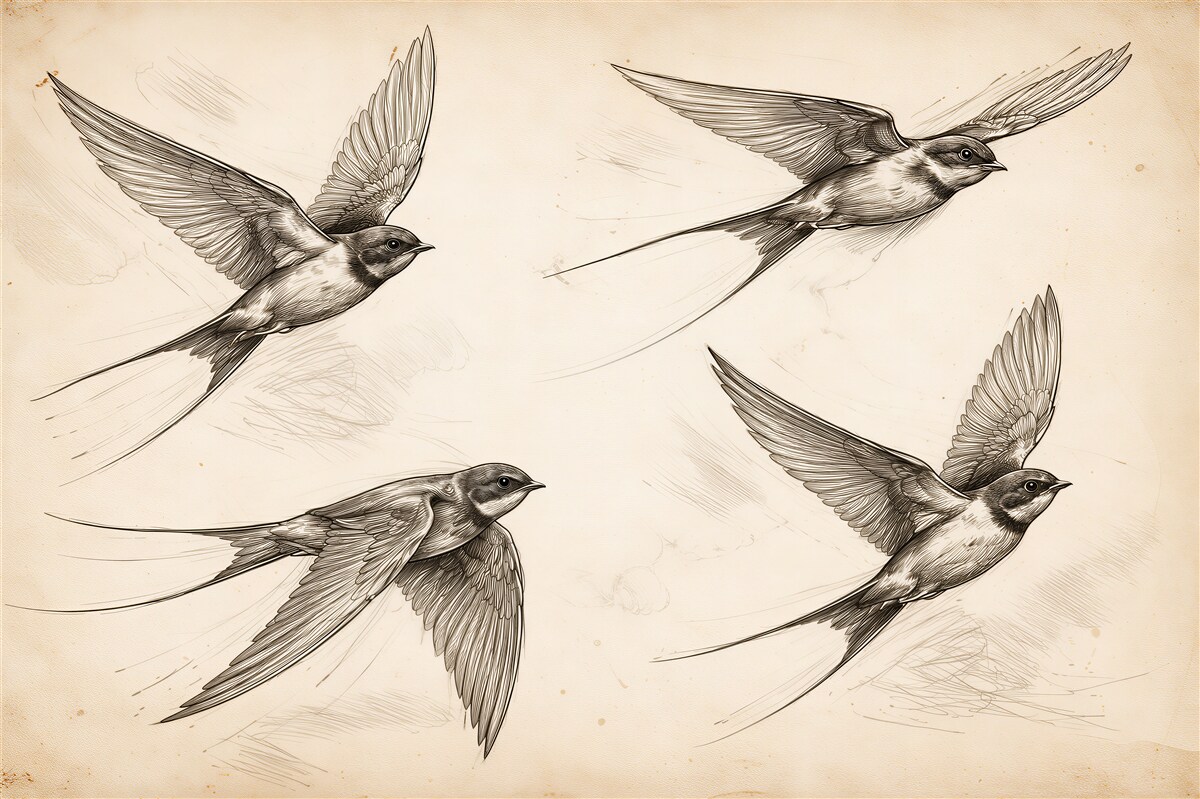 Fototapeten Skizze von Schwalben im Flug