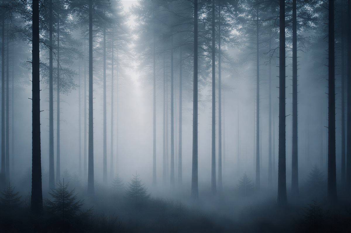 Fototapeten Mystischer Wald im Nebel