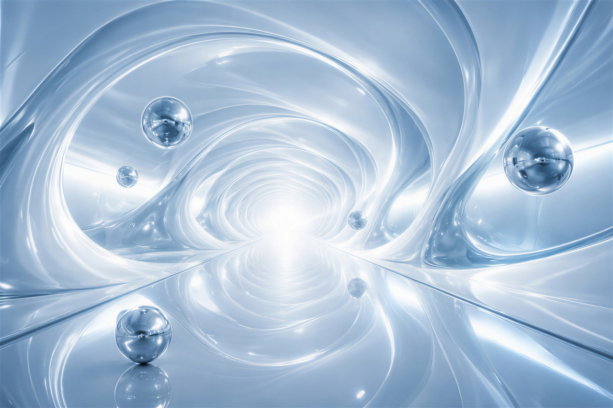 Fototapeten Blauer futuristischer Tunnel mit Sphären