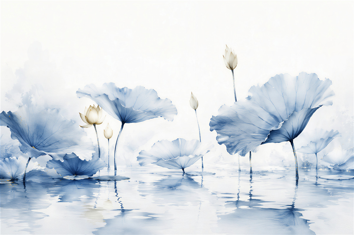 Fototapeten Blaue Lotusblüten auf dem Wasser