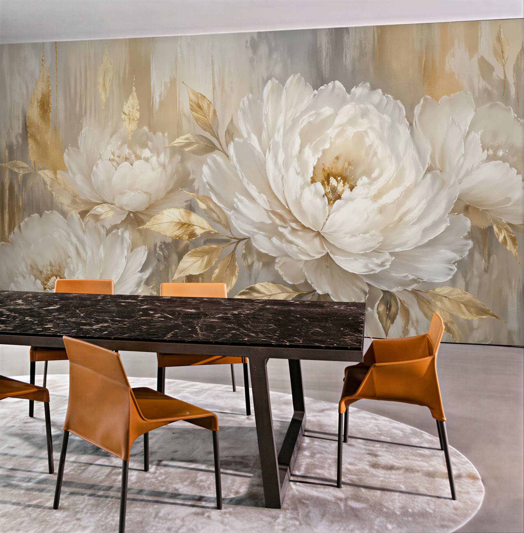 Fototapeten Goldene Pfingstrosen in elegantem Glanz
