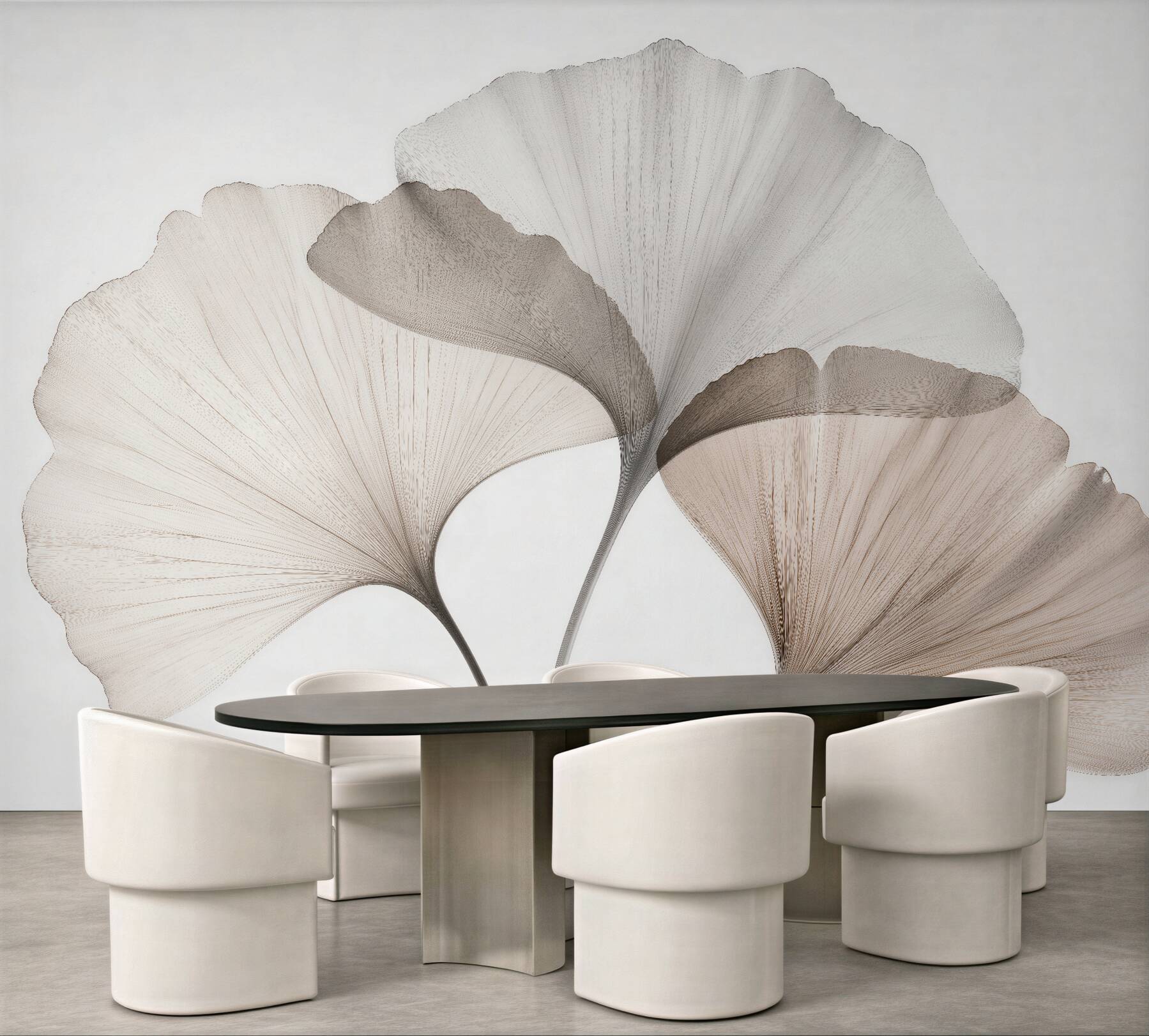 Fototapeten Zarte Ginkgoblätter in Beige