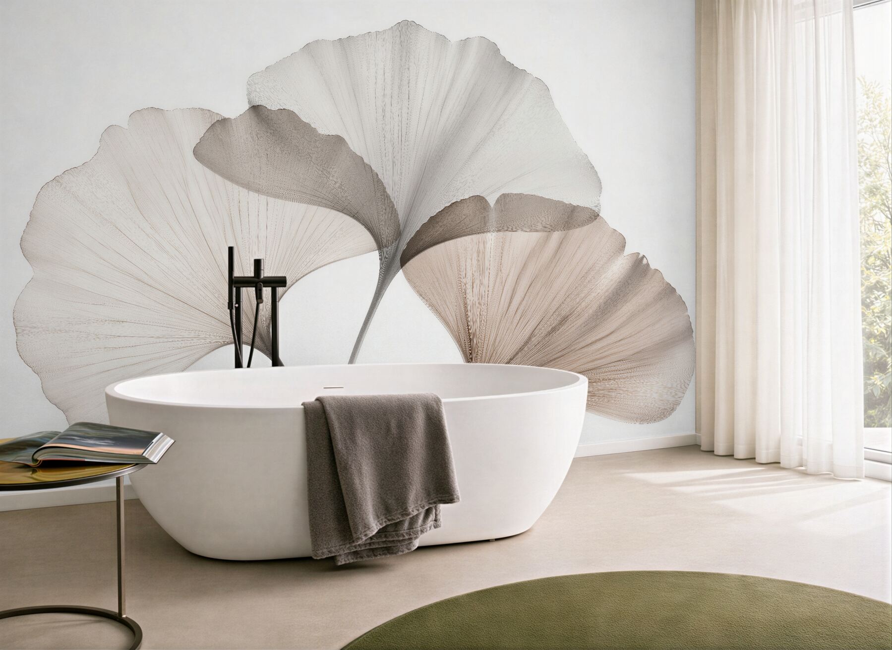 Fototapeten Zarte Ginkgoblätter in Beige