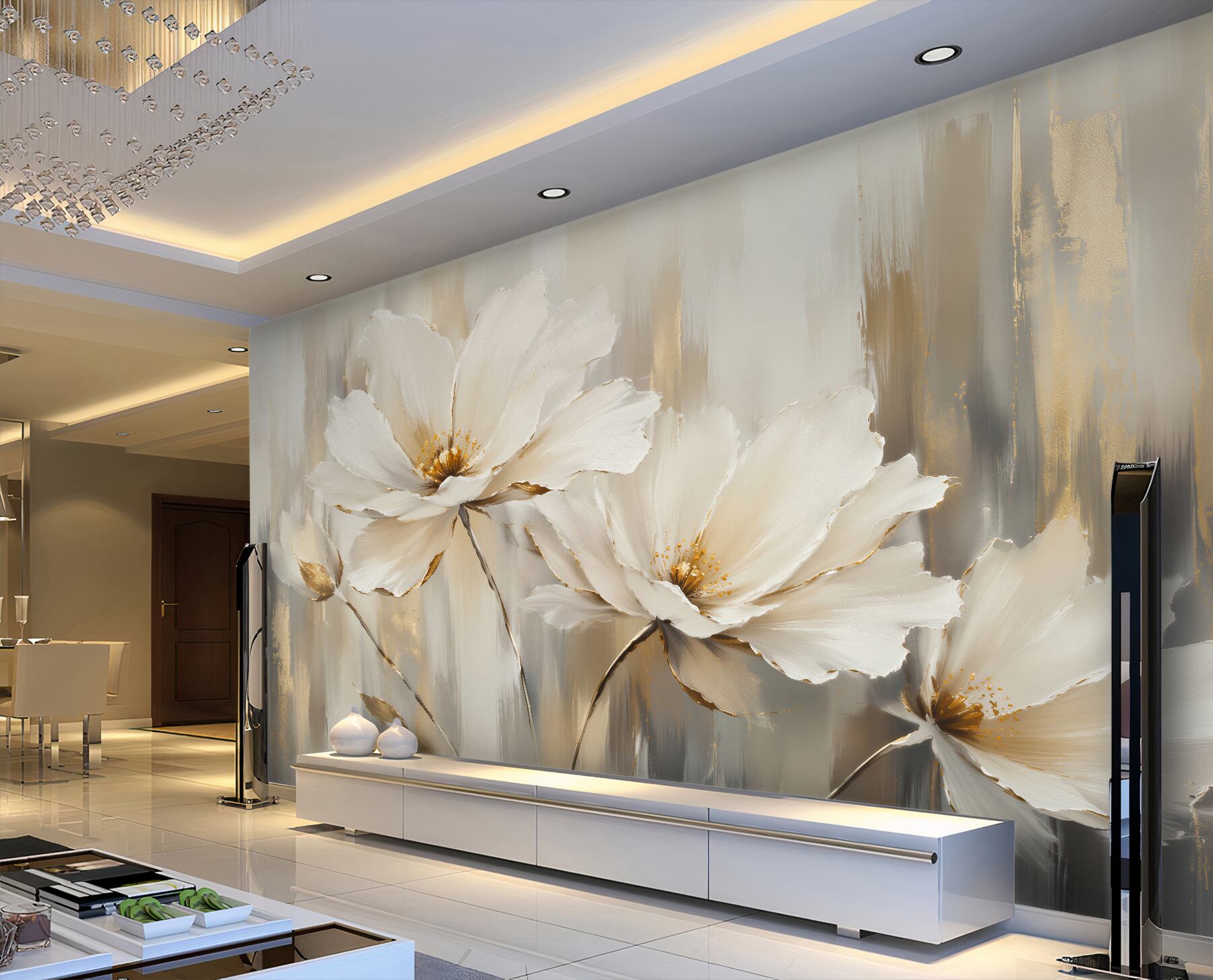 Fototapeten Goldene Blüten in eleganter Ausstrahlung
