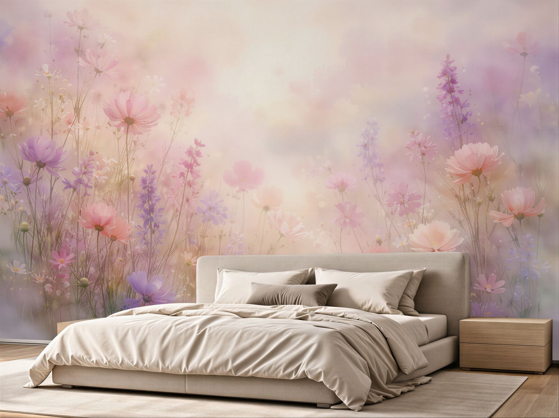 Fototapeten Pastellfarbene Blumenwiese