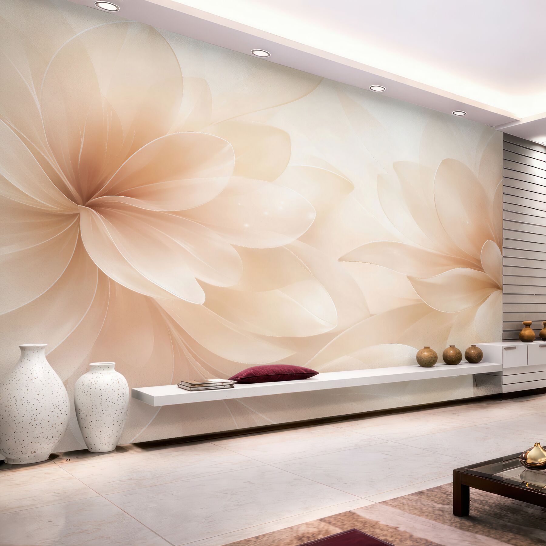 Fototapeten zarte Blumen in Beige