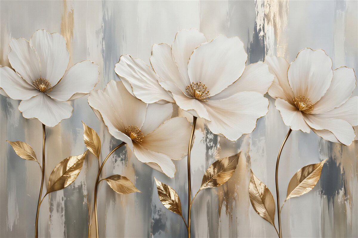 Fototapeten goldene Blumen in elegantem Glanz