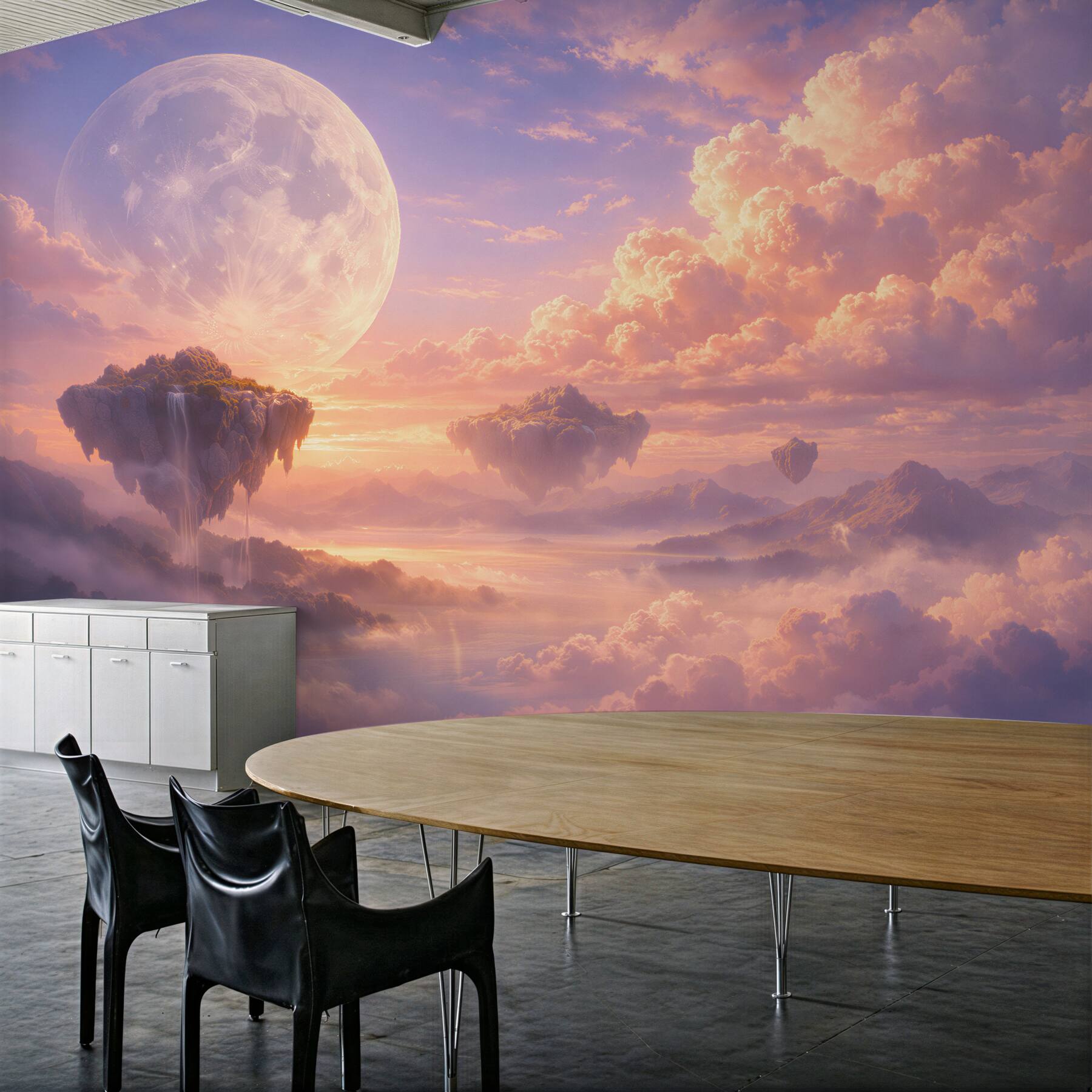 Fototapeten Märchenhafte Inseln in rosa Wolken