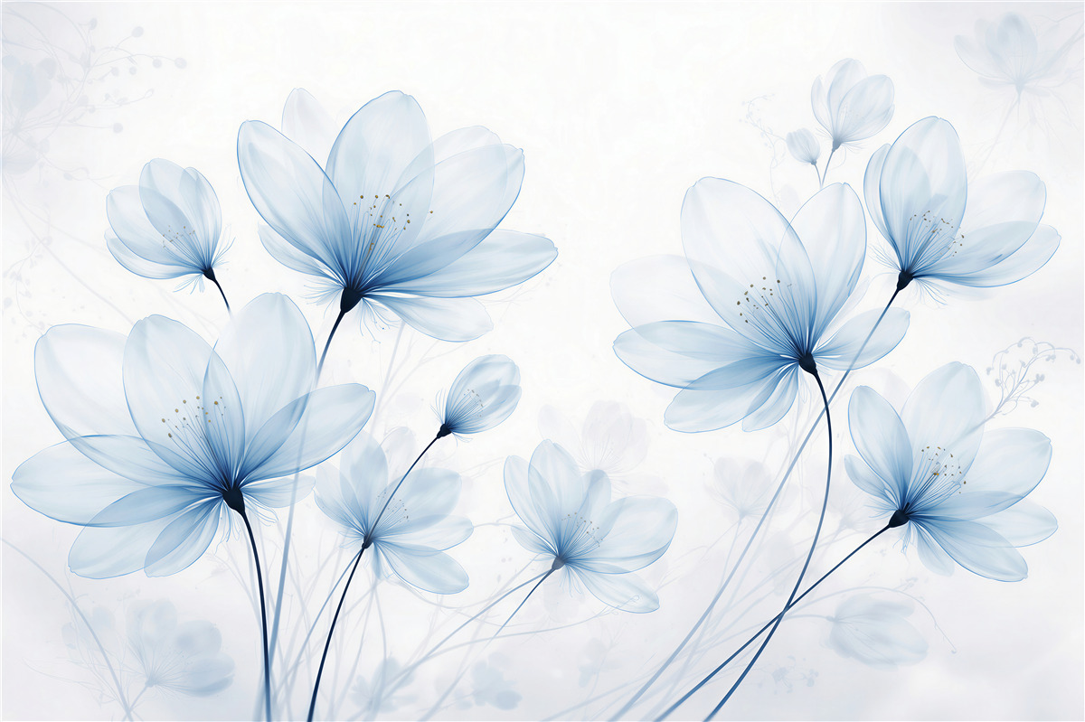 Fototapeten Zarte blaue Blumen im Licht