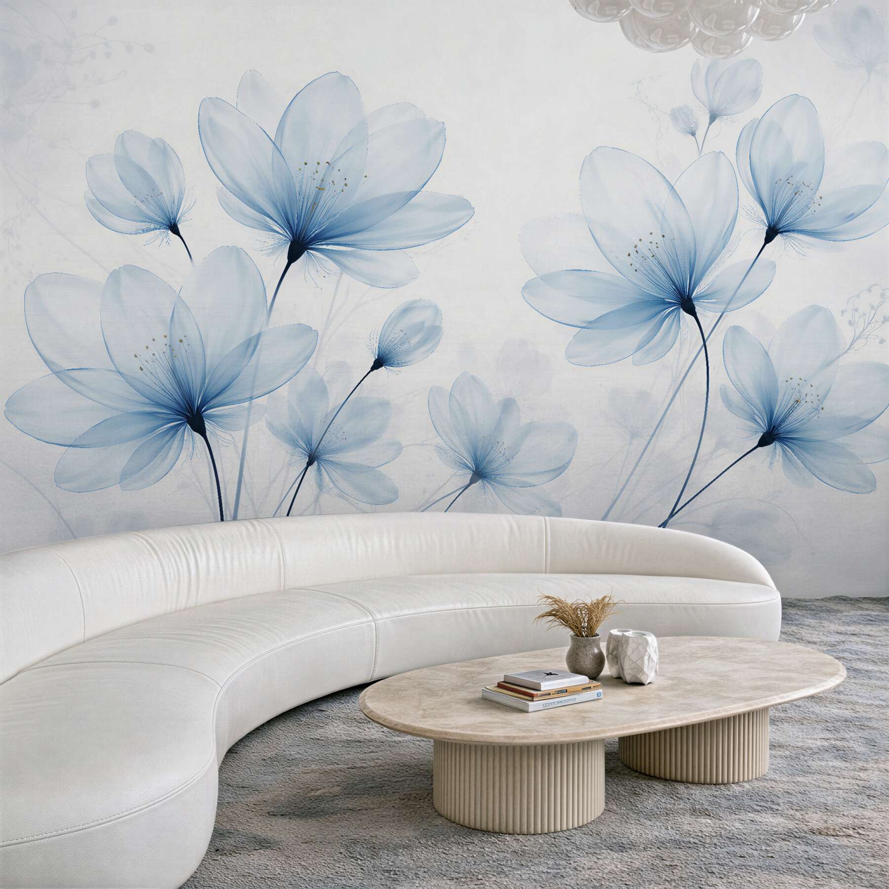 Fototapeten Zarte blaue Blumen im Licht