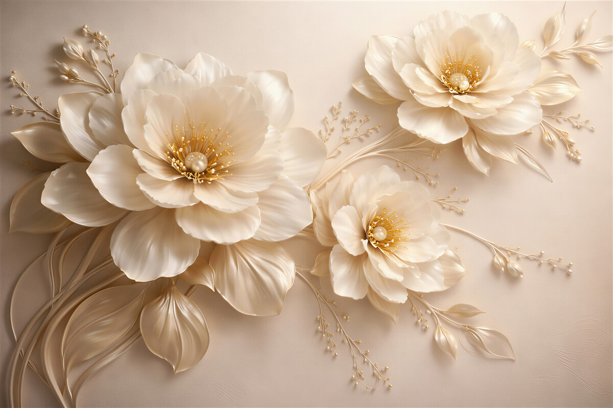 Fototapeten Perlenartige Blumen in goldenem Glanz