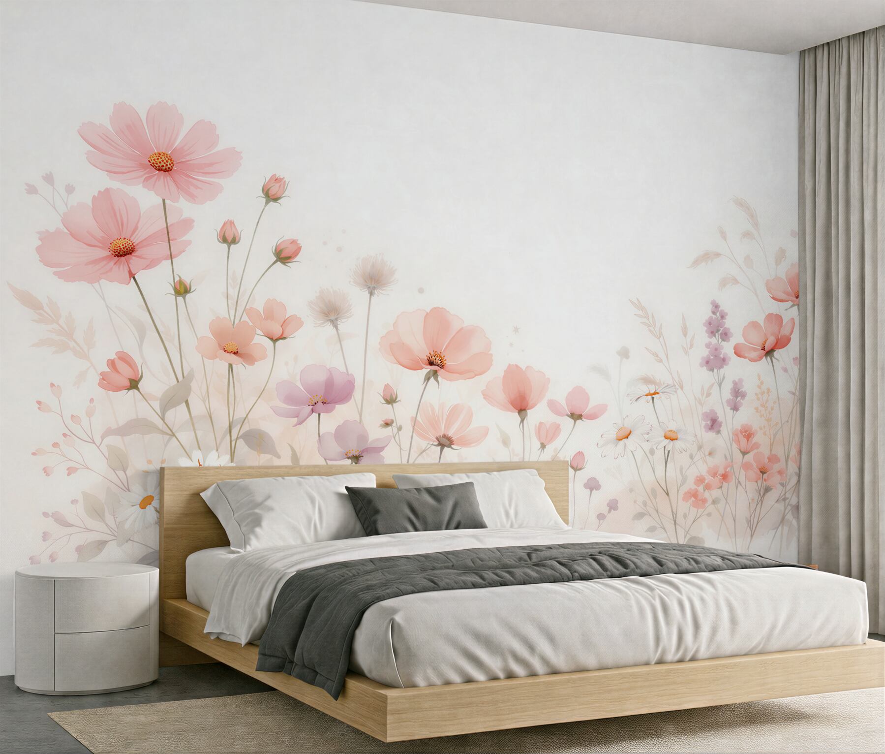 Fototapeten Pastellwiese mit Aquarellblumen