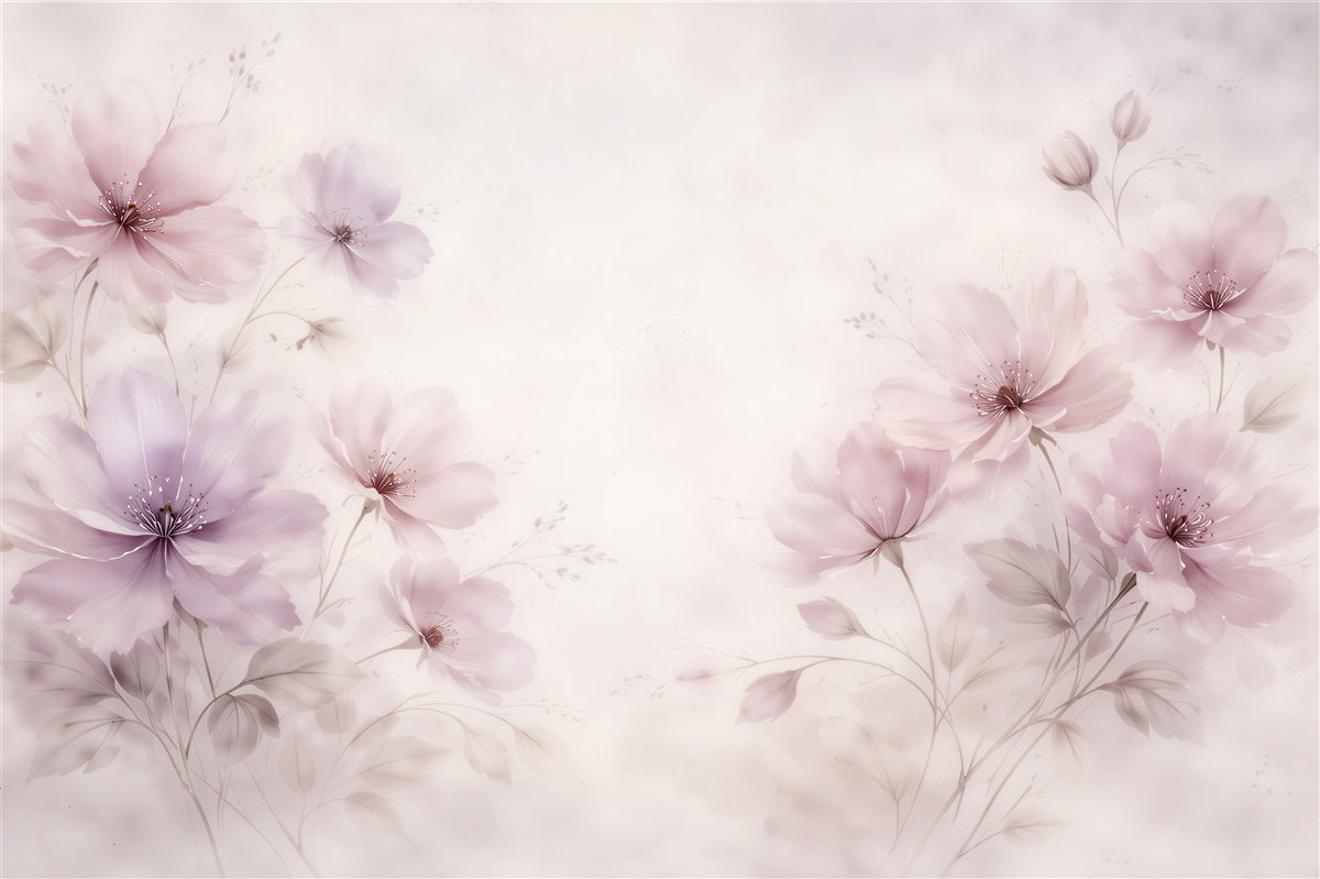 Fototapeten Puderfarbene Blumen in romantischer Aquarellmalerei
