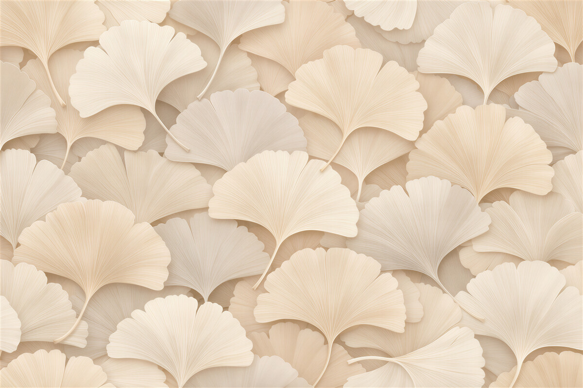 Fototapeten Cremefarbene Ginkgoblätter im Relief