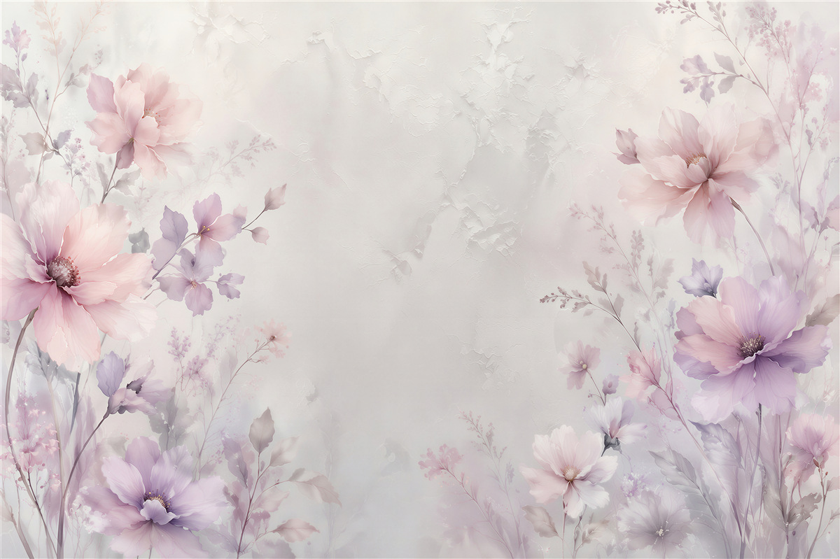 Fototapeten Puderfarbene Blumen auf subtilem Hintergrund
