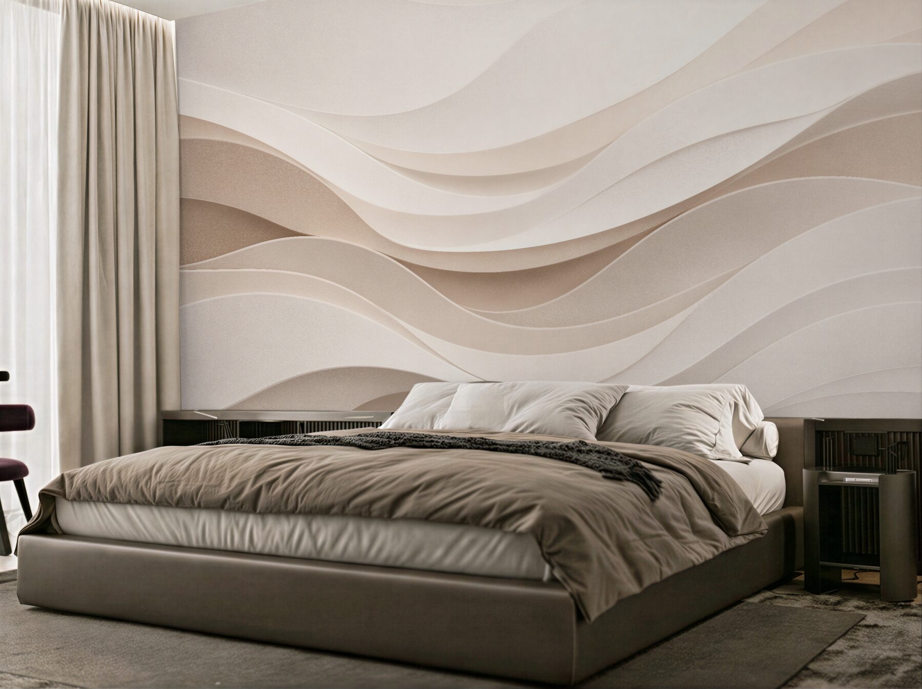 Fototapeten Cremefarbene Wellen im modernen Relief