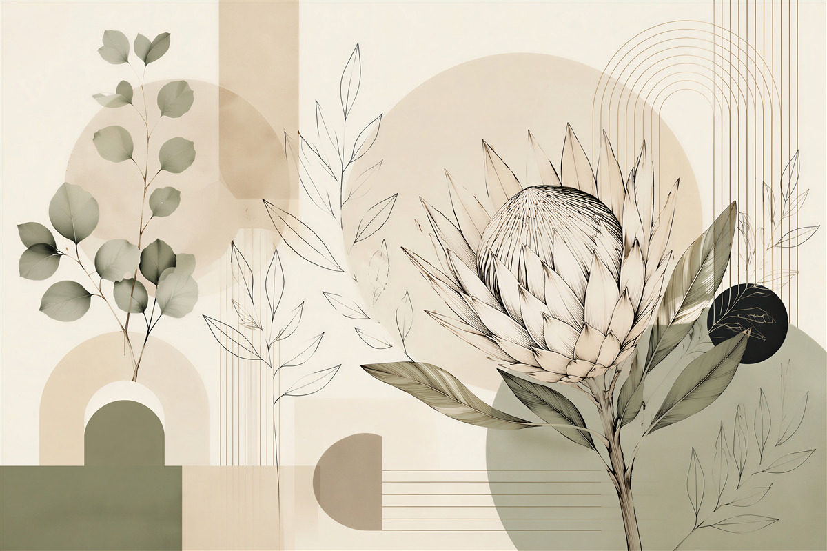 Fototapeten Geometrische Protea in beiger Harmonie