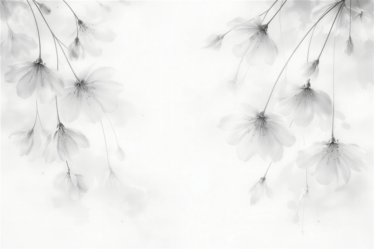Fototapeten Zarte weiße Blumen im Nebel
